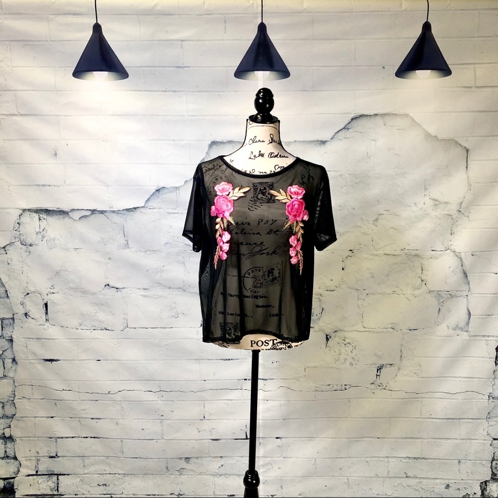 Embroidered sheer top